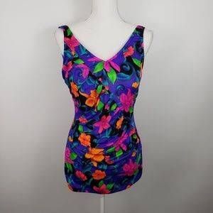 Vtg Jantzen  one piece swimsuit dress floral NWT